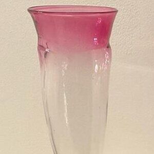 Handblown artisan pink and clear glass vase